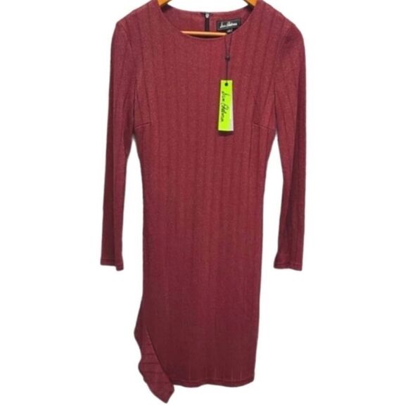 Sam Edelman Dress Ribbed Long Sleeve Bodycon Party Cocktail Maroon Size 2 NEW - Picture 4 of 7